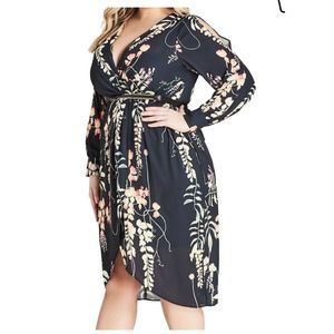 CITY CHIC Dress Aline Floral Print Belted Sz 18
